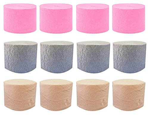 Krepppapier,12 Rollen Bunt Kreppbänder Bastelkrepp DIY Papier Streamer Luftschlangen Kreppapier zum Basteln für Hochzeit,Babyparty,Geburtstagsparty,Hintergrund,Feste,Partydeko (4,5 cm x 25 m/Rolle)