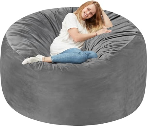 Homguava 6FT Bean Bag Chair Giant BeanBag with Memory Foam Filled, Large Bean Bag Chairs for Adults, Adult Bean Bag Chair with Dutch Velvet Cover for Living Room Bedroom-Grey