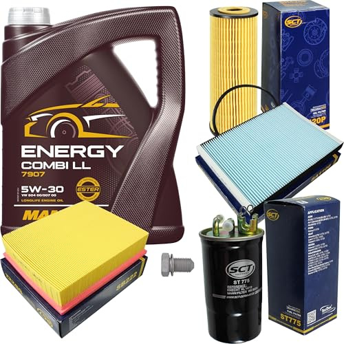 Inspektionspaket Wartungspaket Filterset mit 5 L Motoröl Energy Combi LL 5W-30, Ölfilter, Luftfilter, Kraftstofffilter, Innenraumfilter, Verschlussschraube