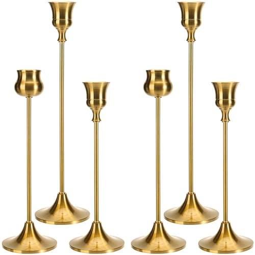 Candlestick Holders Taper Candle Holders, Set of 6 Metal Candle Holder for Candlesticks Gold Candelabra Easter Vintage Candle Stick Candle Holder for Fireplace Party Dining Home