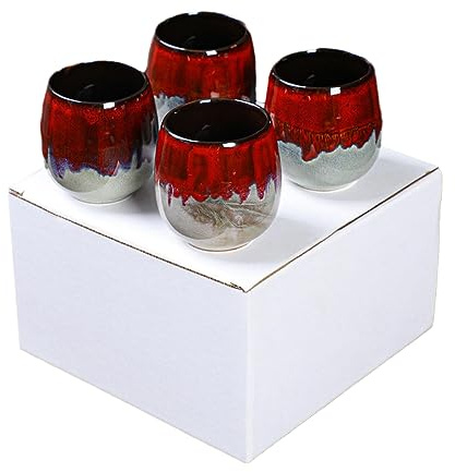 Ensemble de tasses à expresso en céramique de 143,7 g - Tasse à thé japonaise - Tasse créative Potbelly - Rouge - 100 ml - Lot de quatre - 101-200 ml