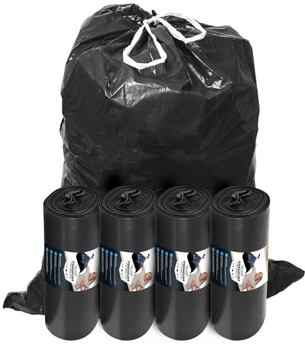 Müllsäcke 120L Schwarz mit ZUGBAND - Reißfest - Abfallbeutel XXL - Müllbeutel - 40 µ Stark - LDPE Recycelt - Großer Müllsack - 120 Liter - Mülltüten - Hausmüll, Gewerbe - 100 Beutel – 4 Rollen