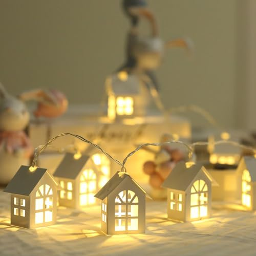 Akxlax Weihnachtshäuser Weihnachtsbeleuchtung Weihnachtsdeko Häuser Holz Beleuchtet, Weihnachten Beleuchtung, für Fenster Weihnachtsbaum Tisch Balkon, Warmweiß 2m (USB)
