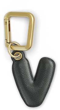 UNTAGS - Charm Buchstabe V - Material mit Ledereffekt - Inklusive Goldener Metallschnalle - Schwarz