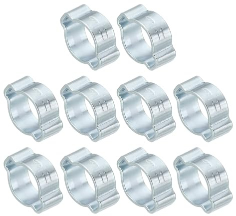 PATIKIL 10 Pack 9-11mm Double Ear Hose Clamp, Galvanized Steel Crimp Rings for Tubing Pipe Fitting Connections, Silver Tone