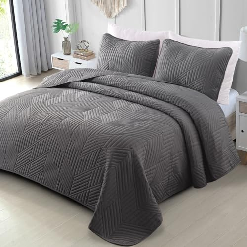 Exclusivo Mezcla Ultrasonic Tagesdecke, Leichte Bettüberwurf Steppdecke | 220x240 CM Tagesdecke Bettüberwurf mit zwei Kissenbezüge, geometrische Wohndecke als Überwurfdecke für Wohnzimmer, Grau