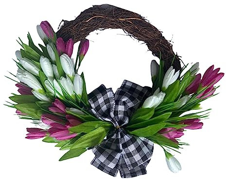 rockible Künstlicher Tulpenkranz mit bunten Blüten - Dekorativer Türschmuck für den Frühling