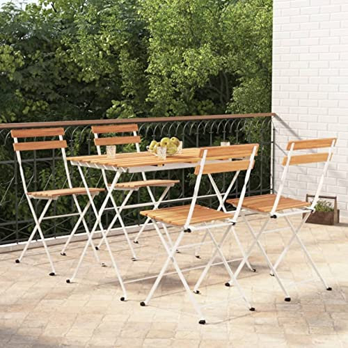 Rantry 5-teiliges klappbares Bistro-Set Massivholz Akazie und Stahl, Bistrotisch und Stuhl für Balkon, Terrasse und Hinterhof Outdoor Gartenmöbel Terrasse Bistro Set 1245 Outdoor Möbel Sets