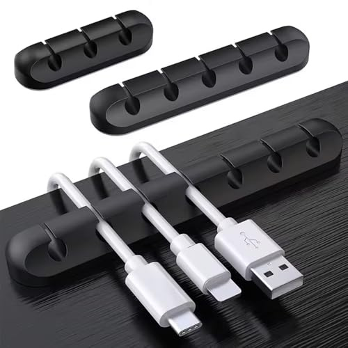 SYLENO Cable Manager Holder Clip [3-Pack] Strong Adhesive 3,5,7 Slots Silicone Black for USB Charging Wires