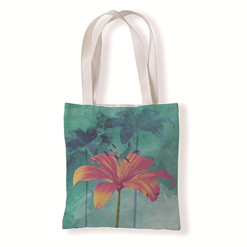 Kinde Jutebeutel Grüne Lilie Gelb Tote Bag Baumwolle Hanf Stoffbeutel Große Kapazität Stofftasche Faltbar Jutetasche Langlebig Baumwolltasche Bedruckt Stoffbeutel zum Bemalen Waschbar 30x40cm/1 Pcs