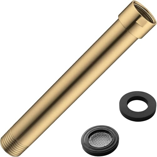 HOMYEP Duscharm-Verlängerung 15,2 cm, gerader Verlängerungsrohrarm für Regenfall und Handbrause, weiblich auf männlich, NPT 1/2 Zoll, gebürstetes Gold