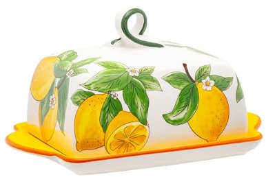NOBLECRAFT Keramik Butterdose mit Deckel Griff & buntem Muster, Spülmaschinenfest Groß Bunt, Butterdosen Butterglocke Butterschale Ceramic Butterbox Butter-Aufbewahrung Küche Glocke