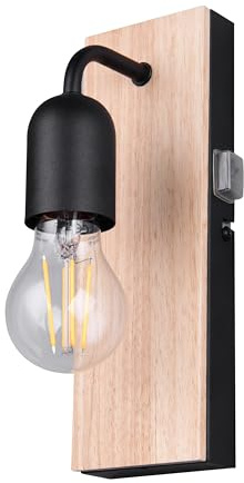 Trio Leuchten Badezimmer Wandleuchte Arturo 284470132, Metall Schwarz matt, Holz naturbelassen, exkl. 1x E27, Holzfarbig |