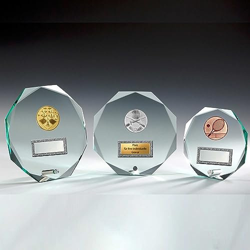 eberin · Jade-Glas 8-Eck mit Stift 12mm · Glaspokal mit Gravur · Pokale aus Glas · Ehrenpreis zum Jubiläum // Vereinsfest · Glastrophäe inkl. Blauer Geschenkbox ·