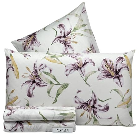 Riad Arredo Set Lenzuola Letto Matrimoniale 100% Cotone Percalle - Completo Letto Lenzuola Sotto con Elastico Perimetrale | Lenzuola da Sopra | 2 federe (Lily Lilla)