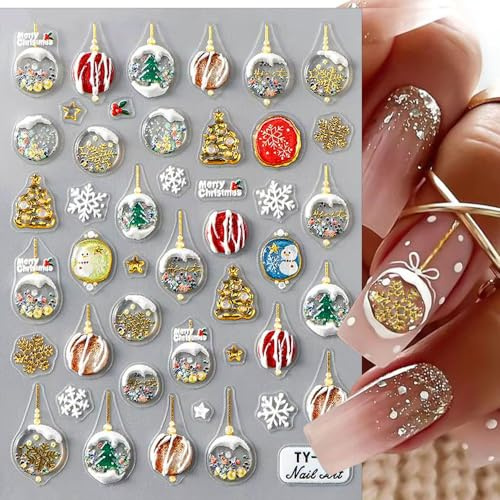 Glitzer Gold Schneeflocken Nagelsticker Weihnachten Nagelaufkleber 5D Acryl Gelee Weihnachts Nagel Sticker Winter Nageldesign Weihnachtsglocken Schneemann Nailart Zubehör Christmas Nail Art Stickers