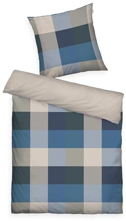 TOM TAILOR Flanell-Bettwäsche, 80x80 cm + 155x220 cm, 100% Baumwolle/Flanell, Mit Wendemotiv und farbigem Markenreißverschluss, Bold Mosaic Blau, Grün (Navy & Forest)