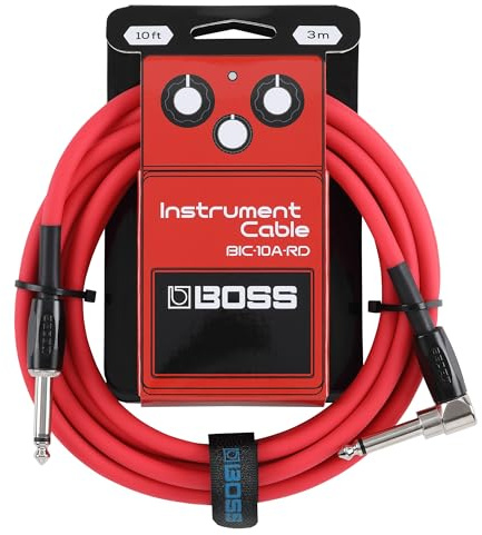 BOSS BIC‑10A Serie | Instrumentenkabel | Gerade auf gewinkelte 6,3-mm Klinkenstecker | 3 m | Hochwertiges Kabel für Gitarre & Bass | Geräuscharm & robust | Rot