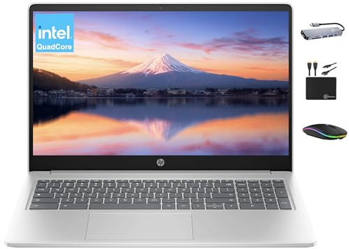 HP Chromebook 2025 Premium Laptop Student Business, Display HD da 15,6 pollici, processore Intel N200 Quad-Core, 8 GB di RAM, 564 GB di memoria (64 GB eMMC + 500 GB Ext), grafica UHD, Wi-Fi, Chrome OS