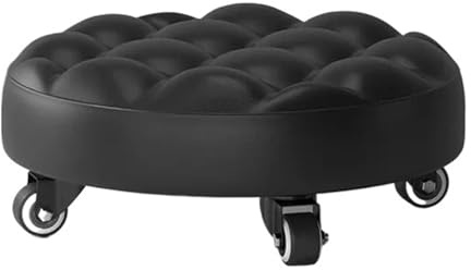 MOMOBC Werkstatthocker, niedriger Hocker mit Rad, universeller Drehstuhl aus Leder, Drehhocker mit Rädern für Home Office, Fitness-Kommode, Mechanikersitz (Brotstil, Schwarz)