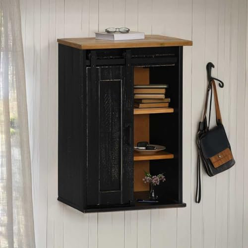 GCHDHAPB Home-Armadi & Storage,Mobili da cucina, pensile HALDEN con porta scorrevole nero 49x22.5x70 cm pino