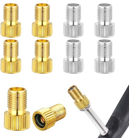 QZKJQDD 8 Pack Adapter Französisches Ventil, Fahrradventil Adapter mit Dichtring, DV SV auf AV Ventilkappen, Fahrrad Messing Tubeless Ventil Adapter, Fahrrad Ventil Adapter (Gold, Silber)
