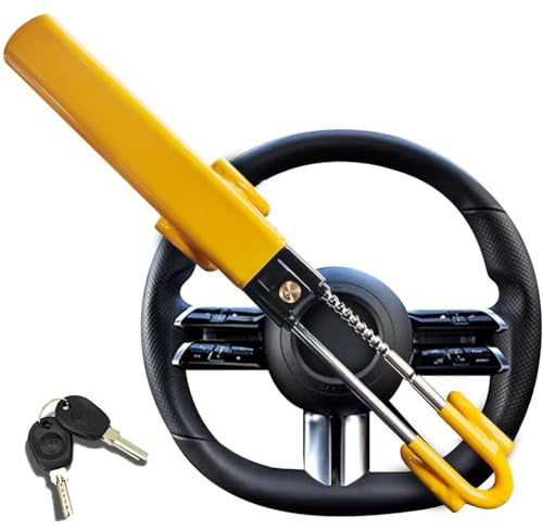 Steering Wheel Lock Twin Bar, Steering Wheel Locks, Car Universal Steering Lock Heavy Duty High Visibility Universal Fit for Cars, SUVs, Motorhomes, Caravans, 2 Keys