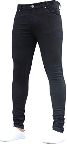 Jean stretch coupe slim pour homme, couleur unie, pantalon slim stretch décontracté avec poche, pantalon à jambe fuselée, coupe droite, confortable et léger