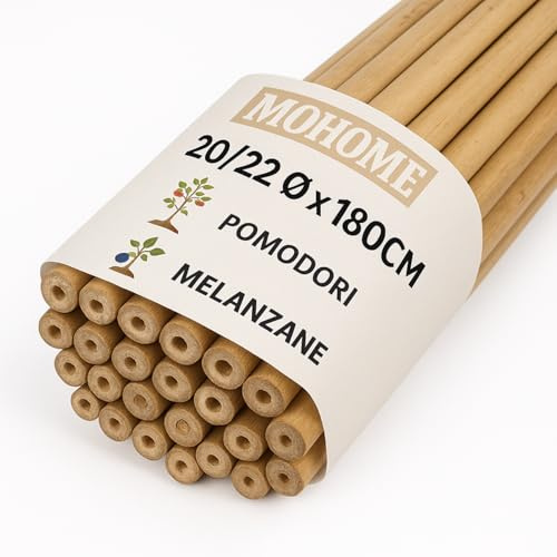 MOHOME Canne Bambù Giardinaggio Naturali Set 25 Cannette 20/22 Ø x 180 cm Bastoncini Supporto Piante Orto Sostegni Tutore Pali Resistenti Rampicanti Giardino Pomodori Melanzane