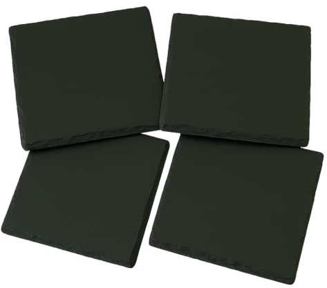hausleben Schieferplatten Set 4 Stück – Große Schiefer Untersetzer 20x20 cm – Naturstein Glasuntersetzer & Servierplatten – Für Getränke, Käseplatte, Sushi, Tapas – Rutschfest, Kratzfest & Stilvoll