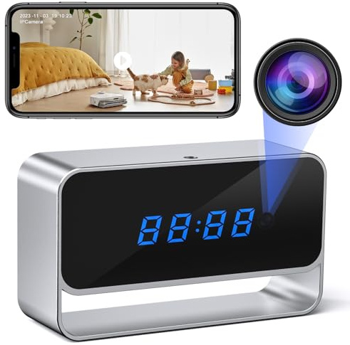 Voluart Reloj de cámara oculta, cámara espía, pantalla de hora funcional, 1080P HD WiFi, cámara de niñera con fuerte visión nocturna y detección de movimiento para seguridad en interiores y hogares
