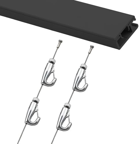 Kit di fili neri per appendere quadri – Sistema da parete regolabile 200 – 300 cm per cornici e specchi, include 1 m di guida (39) e cavo da 1,5 m – perfetto per esposizione artistica.