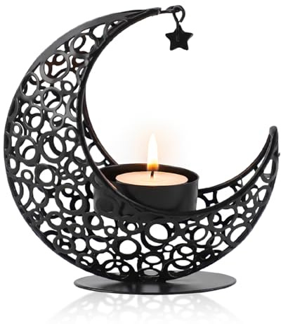 FYting 4 Pezzi Portacandele,Porta Candele,Candelabro Natalizio,Skirt Wine Glass Cancle Porta, per Candele a Bastone 1-2 cm Bastoncino Dorato, Natale, Festa, Tavolo da Pranzo (Nero opaco) (Luna nera)