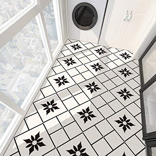 Autocollants pour carrelage exquis, carreaux de sol à géométrie blanche, carreaux de sol à décoller et coller, carreaux de salle de bain en PVC, autocollants pour carrelage mural imperméables, carreau