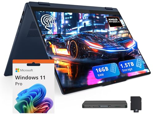 Lenovo IdeaPad 5 16 WUXGA Touch 2-in-1 Laptop, AMD Ryzen AI 7 350, 16GB LPDDR5X, 1.5TB Storage (512GB SSD+1TB Docking Station), AMD Radeon 860M, Backlit Keyboard, FHD IR Camera, Win 11 Pro, Blue