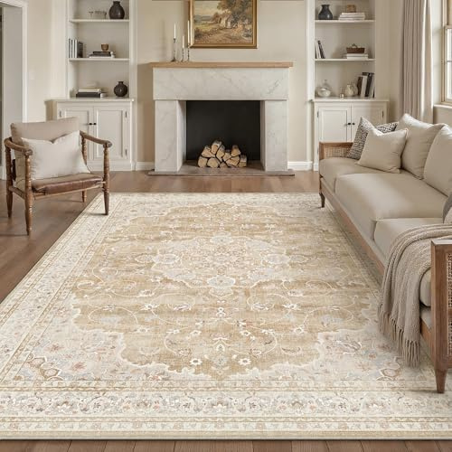PureCozy Tapis de salon, 200 x 300 cm, marron, lavable, vintage, à poils courts, antidérapant, doux, grand, rétro, pour chambre à coucher, salle à manger, chambre à coucher, salon, bureau