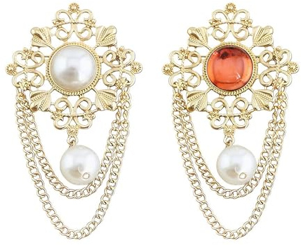XFSRG Broches para Ropa Mujer Hombre Diseño Calado con Perlas Broche con Cadena Accesorio Broche Elegante de Inspiración Vintage para el Uso Diario Ocasiones Formales