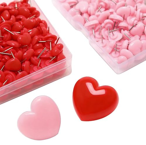 Vmoomax Pinnnadeln mit rosa Herzen, 200 dekorative Reißzwecken für Korktafel, Pinnwand, niedliche Pinnnadeln für Pinnwand zu Hause, Schule, Büro, wiederverwendbare Reißnägel für Fotos, Postkarten