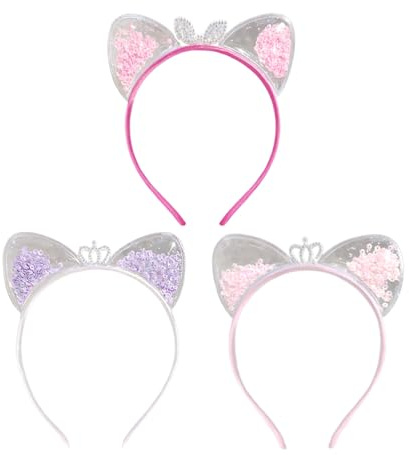 3 Bandes De Cheveux D'Oreille De Chat Mignon, Bandes De Cheveux De Princesse De Fille, Bandes De Cheveux De Couronne De Paillettes, Décorations De Fête D'Anniversaire.