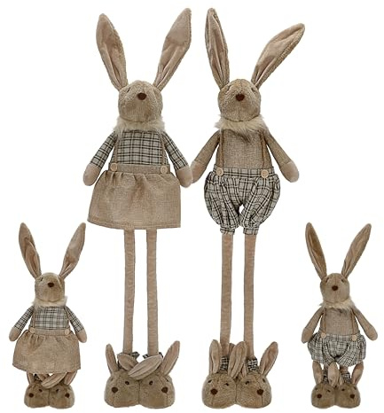 Cepewa Osterhasenpaar mit Teleskopbeinen | max. H88cm Polyester Brauntöne Metallbeine | Frau und Mann mit Hasenschuhen (1x Osterhasenpaar 88cm)