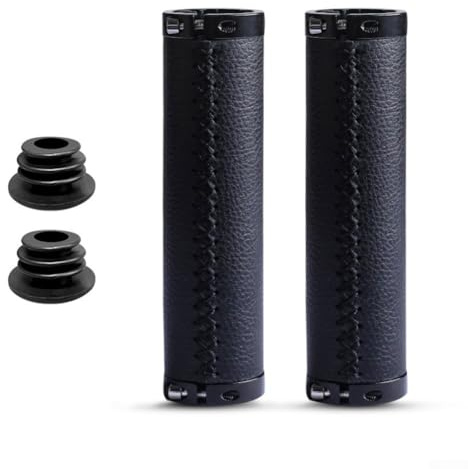 Shophubio Lenkergriffe aus Rindsleder, Retro-Leder für Fahrradgriffe, kompatibel mit Mountainbikes, Urban Commuter & Fixe Bikes, 128 mm, 22,2 mm, Braun/Schwarz (Schwarz)