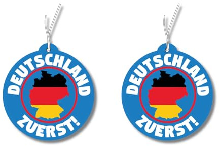 2x Duftbaum mit Deutschland Zuerst Motiv, Wagen lustig Duftspender, Duftbaum Auto tuning, Lufterfrischer, Duftanhänger Auto Set, Autoduft, Germany First,