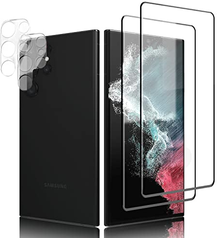 Schutzfolie für Panzerglas für Samsung Galaxy S22 Ultra, Fingerabdruck-ID Unterstützen Gehärtetem Glas mit Kameraschutz [2&2 Stück] 9H Displayschutzfolie für Samsung S22 Ultra