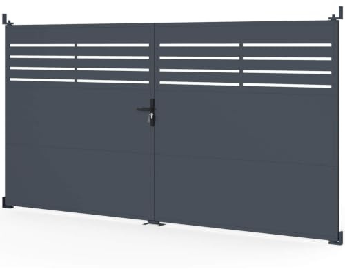 IDMarket - Portal batiente de 300 x 160 cm, acero calado gris antracita