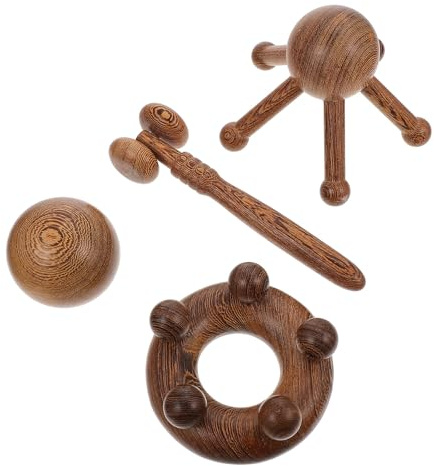 ibasenice Aparatos de Masaje Diseño Ergonómico, Facilita el Metabolismo Juego de 4 de Madera Portátil para Cabeza y Rostro en Casa y Viaje