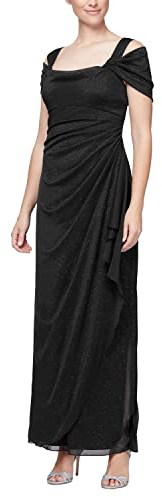 Alex Dam Tea Längd Sequin Mock Dress (Petite and Regular) klänning för speciella tillfällen, Svart glitter, 40