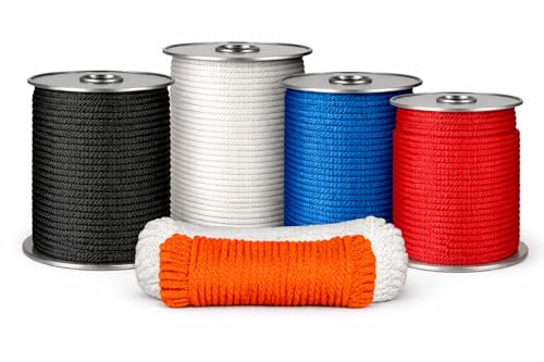 SGT KNOTS Solid Braid Nylon Utility Rope - Multipurpose Smooth Nylon Braided Utility Cord Line - for Anchors, Crafts, Towing 1/8 x 100ft (Red)