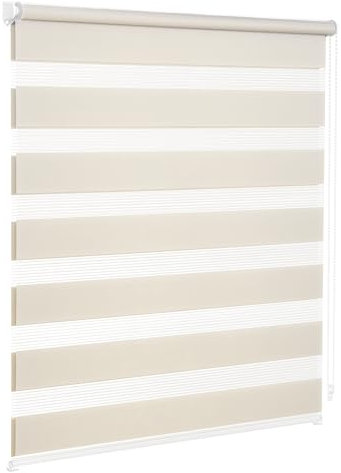 Victoria M. Zevra Doppelrollo Duorollo, Klemmrollo ohne Bohren, Lichtdurchlässige/Verdunkelnde Streifen, für Fenster und Türen, 75 x 230 cm, Creme
