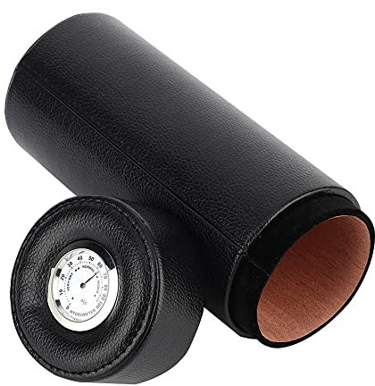 Vaso Portasigari Portatile in Legno di Cedro con Igrometro, Scatola per Sigari con Pelle Sintetica, Humidor da Viaggio per Appassionati di Sigari, Nero