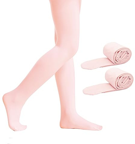 PAPPNTI 2 Pairs Girls' Ultra Soft Pro Dance Tights Ballet Footed Daily Student Tights (Toddler/Little Kid/Big Kid) Pink 5-7 Years